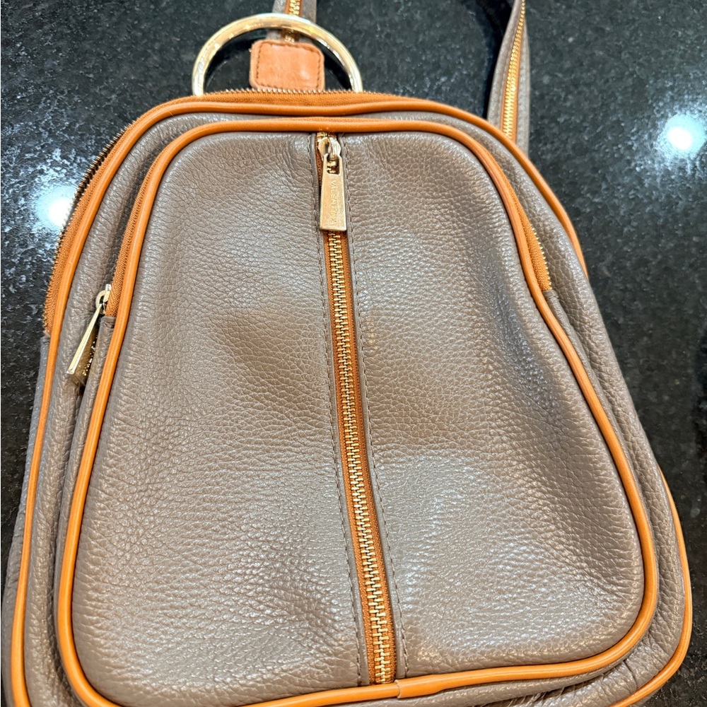 RARE Valentina Brown Backpack with Brown Leather Trim and Gold Hardware Accents